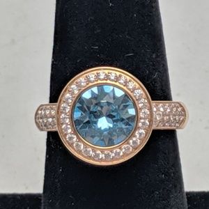 QUDO Ring Rose Gold w/ Aquamarine Topper Sz 6-1/2